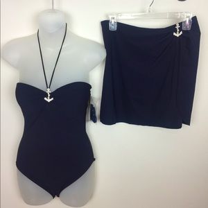 GOTTEX 1 pc Navy Bathing Suit 6 w/ Pull-on Skirt